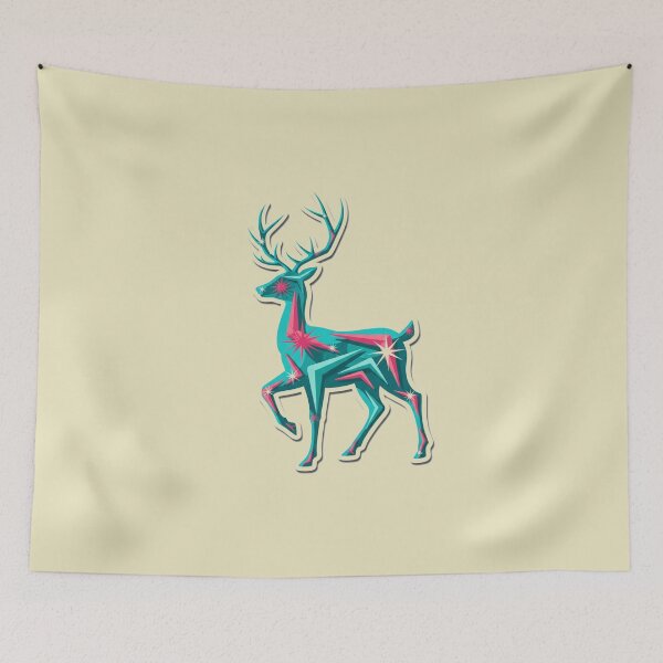 Item preview, Neon Geometric Stag | Retro Teal and Pink Low Poly Deer Design designed and sold by LoveDesignMania.