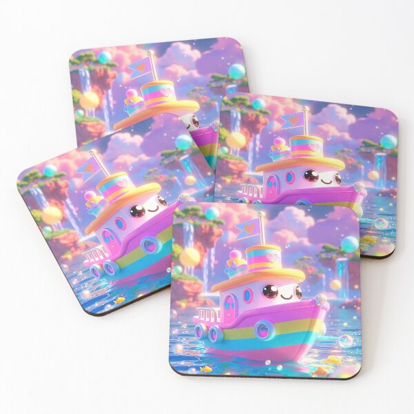 Item preview, Kawaii Rainbow Tugboat – Pastel Dream Boat Paradise designed and sold by NordseeSteel.