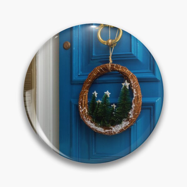 Item preview, Vibrant Blue Front Door With Festive Wreath And Golden Door Knocker designed and sold by Nmallia.