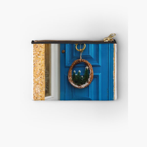 Item preview, Vibrant Blue Front Door With Festive Wreath And Golden Door Knocker designed and sold by Nmallia.