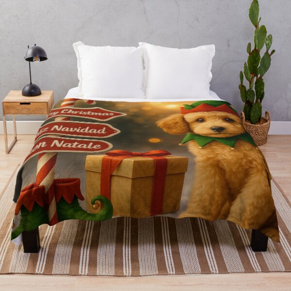 Item preview, Cute Elf Poodle Christmas Illustration with Festive Sign designed and sold by GivingJoy.