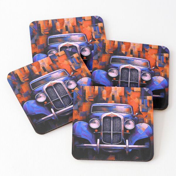 Item preview, Vintage Classic Car with blue and orange geometric background designed and sold by Lovemountain.