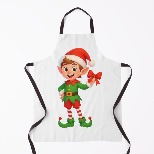 Item preview, Cute Christmas Elf Holding Bow – Festive Holiday Cartoon Illustration designed and sold by FraktalMoods.