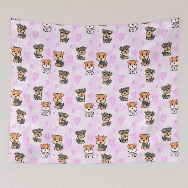 Item preview, Cute Kawaii Terrier Pattern with Hearts – Adorable Dog Seamless Design In Pink designed and sold by WildLakePatterns.