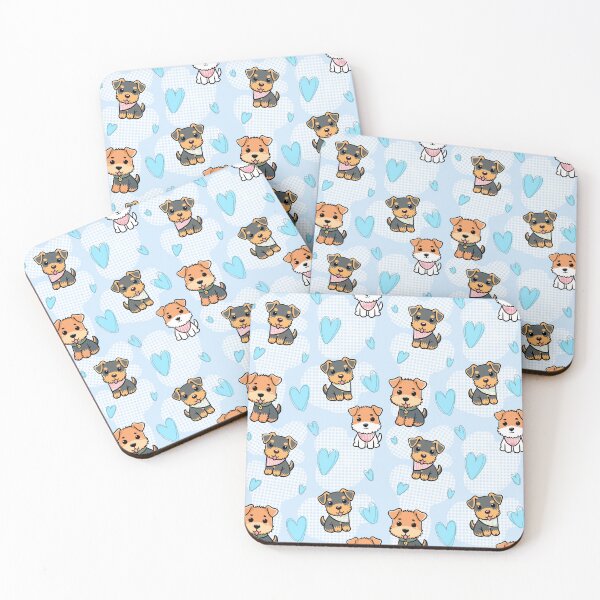 Item preview, Cute Kawaii Terrier Pattern with Hearts – Adorable Dog Seamless Design in Blue designed and sold by WildLakePatterns.