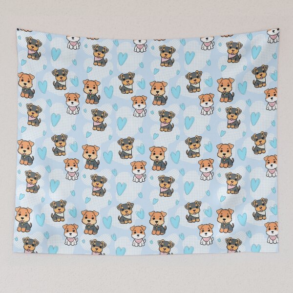 Item preview, Cute Kawaii Terrier Pattern with Hearts – Adorable Dog Seamless Design in Blue designed and sold by WildLakePatterns.