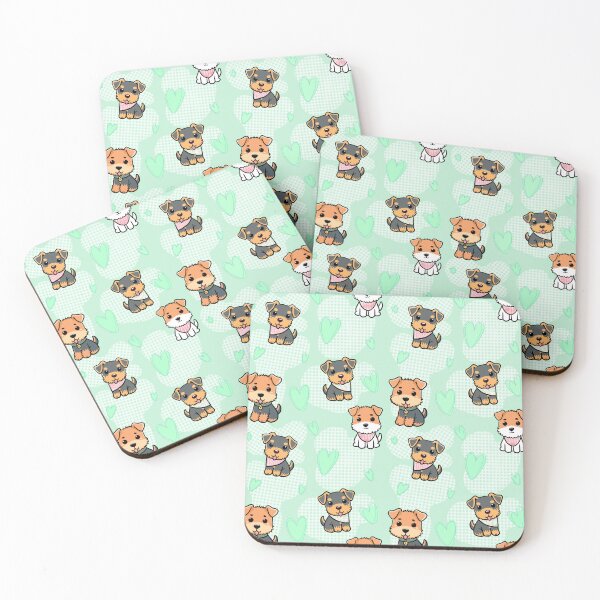 Item preview, Cute Kawaii Terrier Pattern with Hearts – Adorable Dog Seamless Design in Green designed and sold by WildLakePatterns.