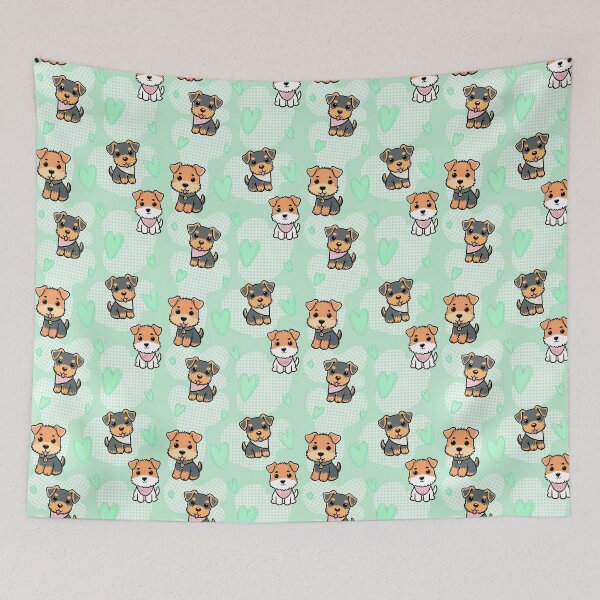Item preview, Cute Kawaii Terrier Pattern with Hearts – Adorable Dog Seamless Design in Green designed and sold by WildLakePatterns.