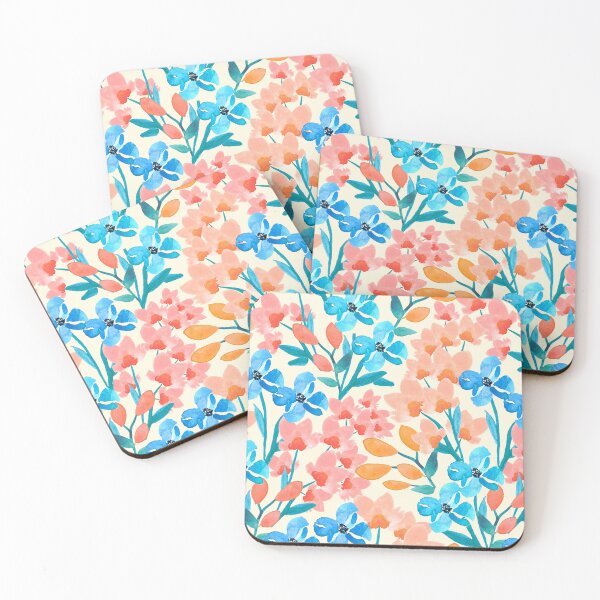 Item preview, Watercolour Blue, Pink and Orange Florals, Watercolor Flowers designed and sold by Lindsay Marie Patterns.