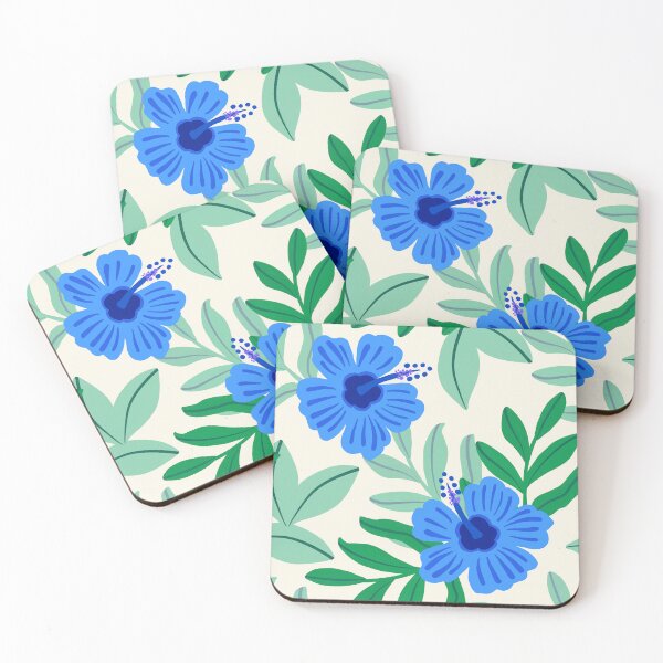 Item preview, Floral blue hibiscus pattern | tropical summer flowers designed and sold by Lindsay Marie Patterns.