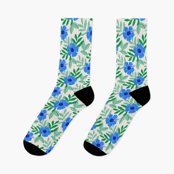Item preview, Floral blue hibiscus pattern | tropical summer flowers designed and sold by Lindsay Marie Patterns.