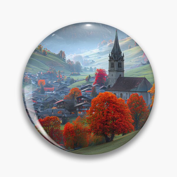Item preview, Charming Autumn Landscape with Cow and Church View designed and sold by Artessie.