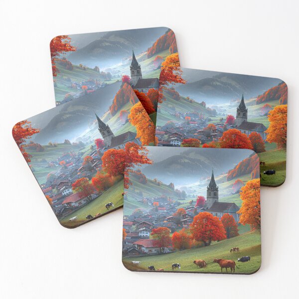 Item preview, Charming Autumn Landscape with Cow and Church View designed and sold by Artessie.