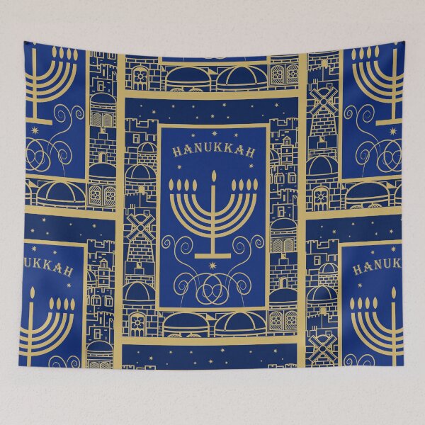 Item preview, Happy Hanukkah Vintage Gold Menorah Jewish Holiday Decoration designed and sold by sofiartmedia.