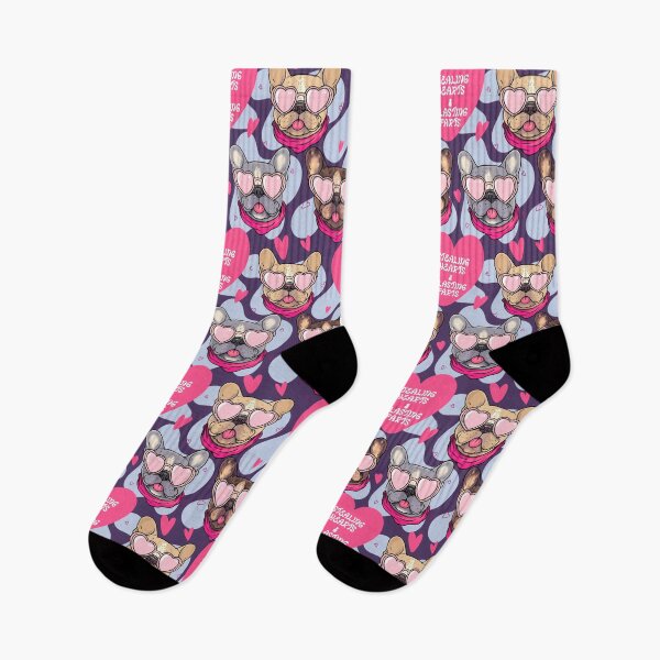 Item preview, French Bulldog Pattern with Heart Sunglasses, Hearts & Funny Phrase – Cute Seamless Design In Purple designed and sold by WildLakePatterns.