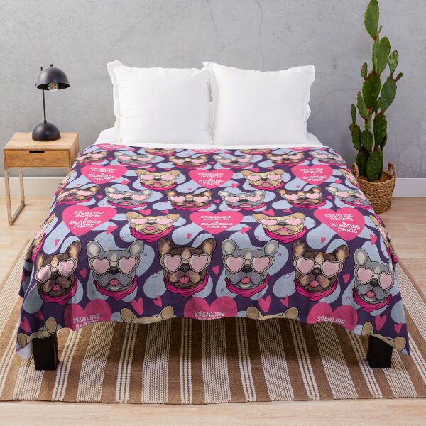 Item preview, French Bulldog Pattern with Heart Sunglasses, Hearts & Funny Phrase – Cute Seamless Design In Purple designed and sold by WildLakePatterns.