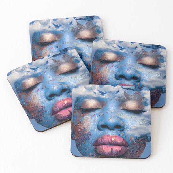 Item preview, Surreal Portrait with Blue Patterns and Birds designed and sold by Artessie.