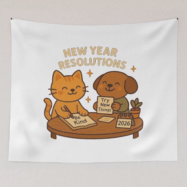 Item preview, New Year Resolutions – Cute Cat and Dog 2026 Kawaii Motivational Design designed and sold by StyleLap.