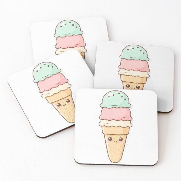 Item preview, Kawaii Ice Cream Cone Character - Triple Scoop Summer Dessert Art designed and sold by RudArtAI.