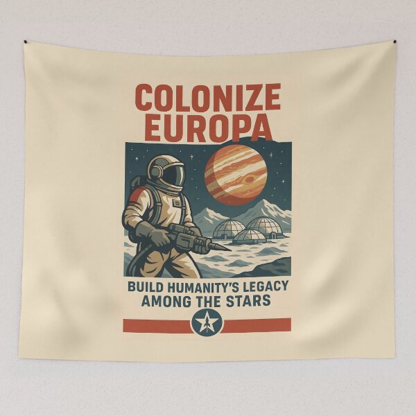 Item preview, Retro Space Poster Featuring Colonize Europa Theme with Astronaut. designed and sold by The-T-In-Retro.