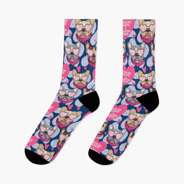 Item preview, French Bulldog Pattern with Heart Sunglasses, Hearts & Funny Phrase – Cute Seamless Design In Blue designed and sold by WildLakePatterns.