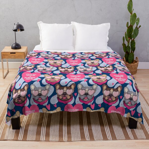 Item preview, French Bulldog Pattern with Heart Sunglasses, Hearts & Funny Phrase – Cute Seamless Design In Blue designed and sold by WildLakePatterns.