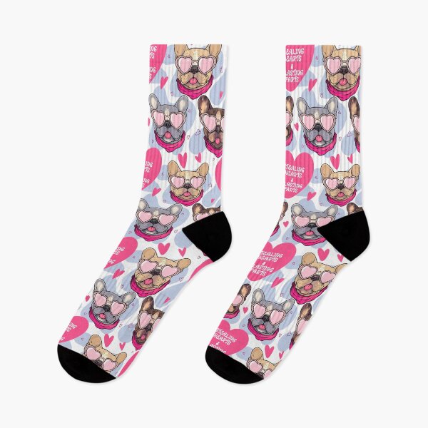 Item preview, French Bulldog Pattern with Heart Sunglasses, Hearts & Funny Phrase – Cute Seamless Design in White designed and sold by WildLakePatterns.