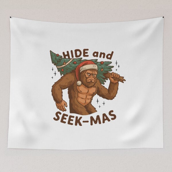 Item preview, Bigfoot Christmas “Hide and Seek-Mas” – Funny Sasquatch Holiday Cartoon | Festive Cryptid Art designed and sold by BrainBubbleArt.