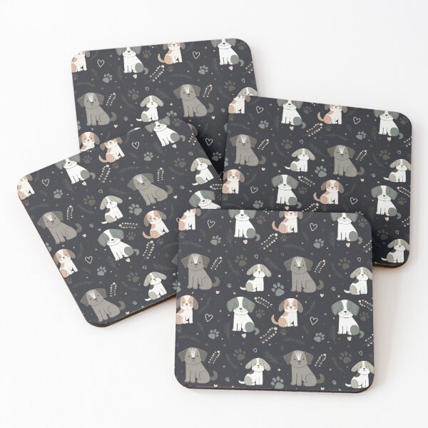 Item preview, Cute Dogs Pattern with Hearts and Paw Prints – Adorable Seamless Design in dark blue designed and sold by WildLakePatterns.