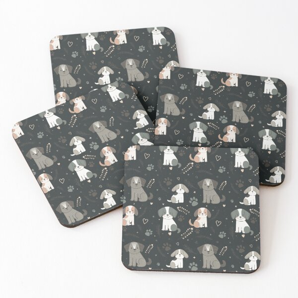 Item preview, Cute Dogs Pattern with Hearts and Paw Prints – Adorable Seamless Design In Dark Green designed and sold by WildLakePatterns.