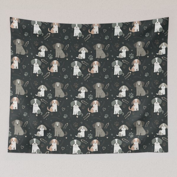 Item preview, Cute Dogs Pattern with Hearts and Paw Prints – Adorable Seamless Design In Dark Green designed and sold by WildLakePatterns.