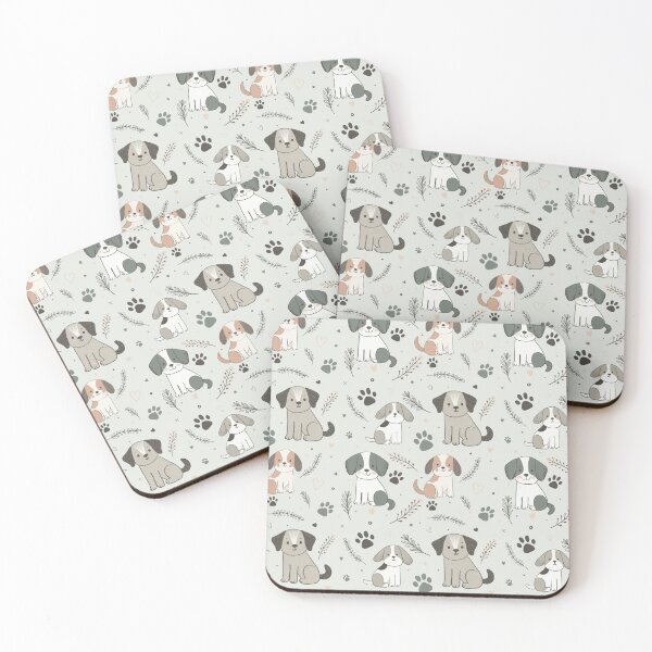 Item preview, Cute Dogs Pattern with Hearts and Paw Prints – Adorable Seamless Design in Light Green designed and sold by WildLakePatterns.