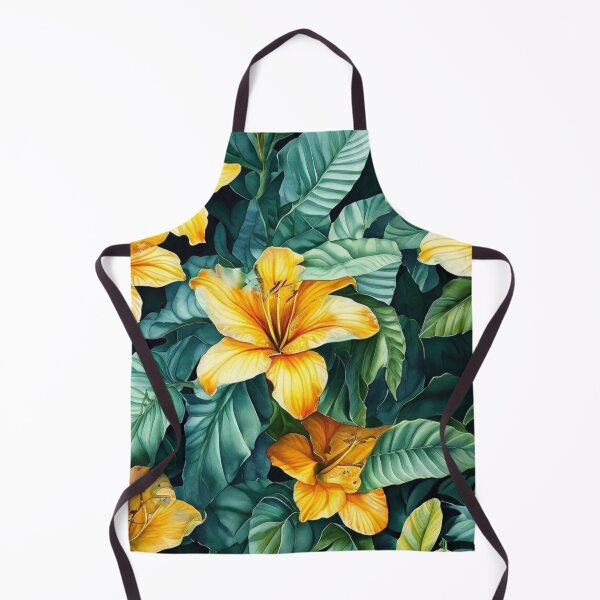 Item preview, Botanical pattern of yellow lily flowers and green leaves designed and sold by GrifonJ.