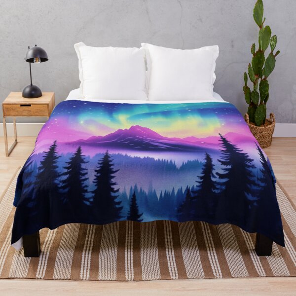 Item preview, Neon Aurora Northern Lights Mountain Landscape Illustration designed and sold by GetGoodFit.