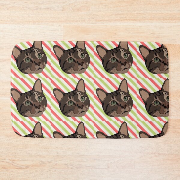 Item preview, Christmas  green and red pattern brown tabby cat designed and sold by LeahcarsArt.