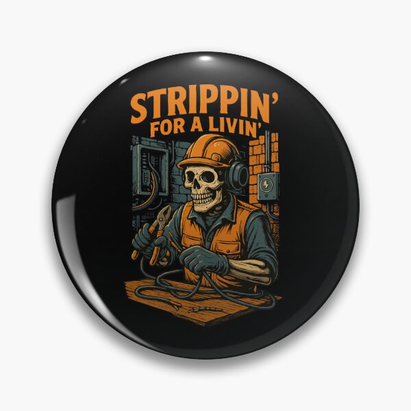Item preview, Strippin’ for a Livin’ – Funny Electrician Skeleton Design | Dark Humor Skull Art for Tradesmen & Linemen designed and sold by BrainBubbleArt.