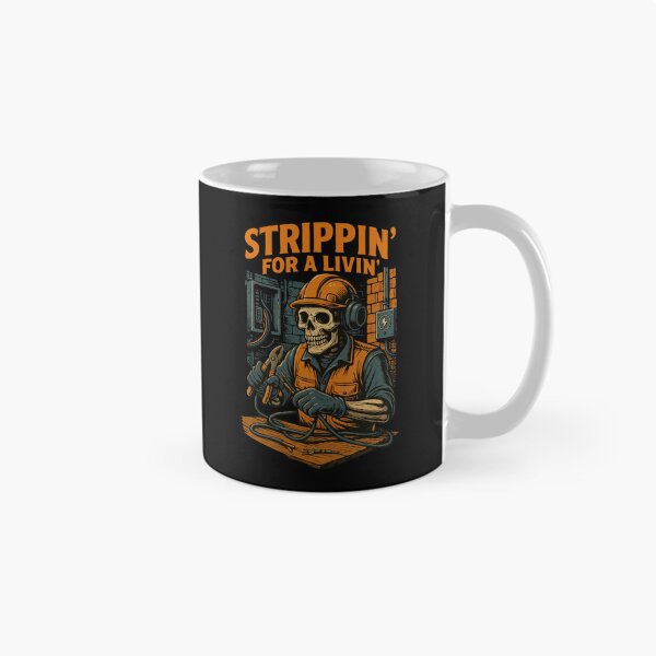 Item preview, Strippin’ for a Livin’ – Funny Electrician Skeleton Design | Dark Humor Skull Art for Tradesmen & Linemen designed and sold by BrainBubbleArt.