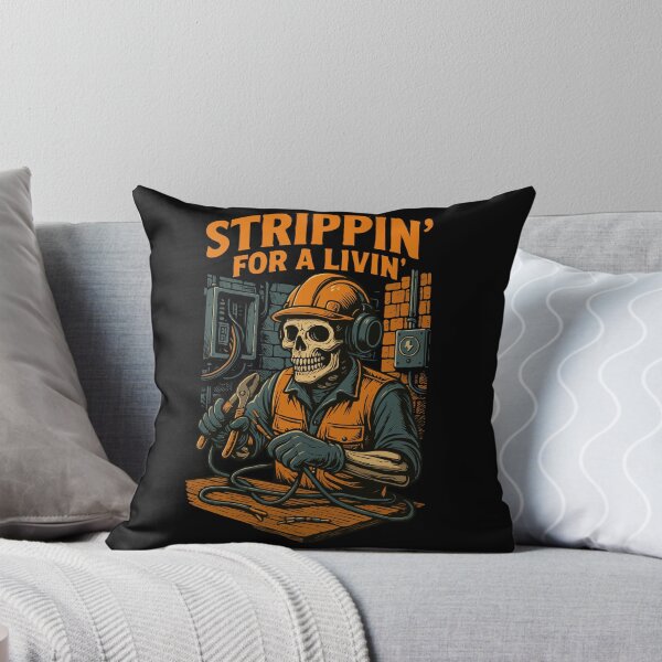 Item preview, Strippin’ for a Livin’ – Funny Electrician Skeleton Design | Dark Humor Skull Art for Tradesmen & Linemen designed and sold by BrainBubbleArt.
