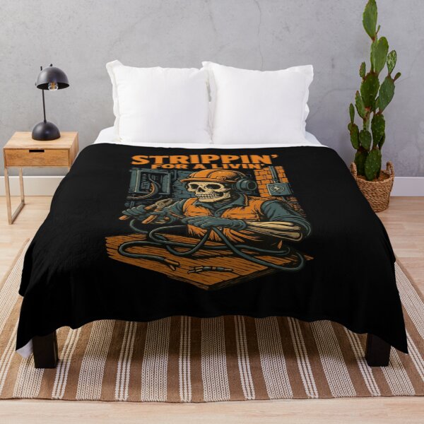 Item preview, Strippin’ for a Livin’ – Funny Electrician Skeleton Design | Dark Humor Skull Art for Tradesmen & Linemen designed and sold by BrainBubbleArt.