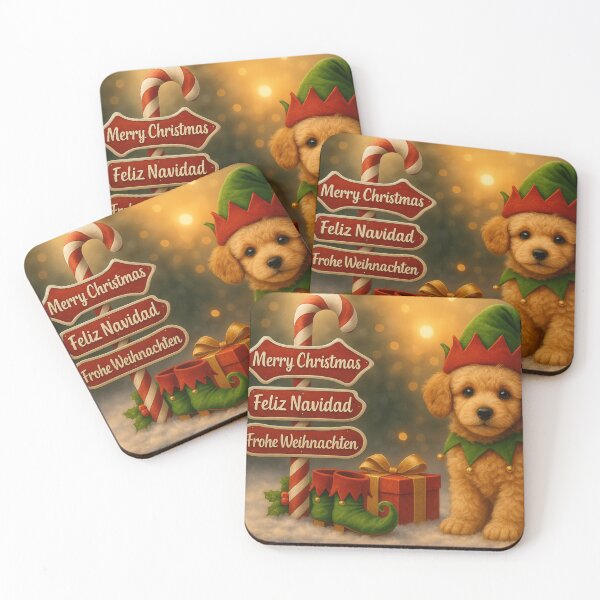 Item preview, Adorable Elf Poodle Christmas Puppy with Festive Sign and Gifts designed and sold by GivingJoy.