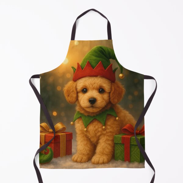 Item preview, Adorable Elf Poodle Christmas Puppy with Festive Sign and Gifts designed and sold by GivingJoy.