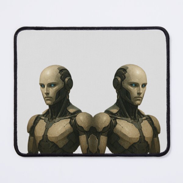 Item preview, “Twin Cyber Sentinels – Futuristic Humanoid Robots” designed and sold by TheWonkyEaselCo.