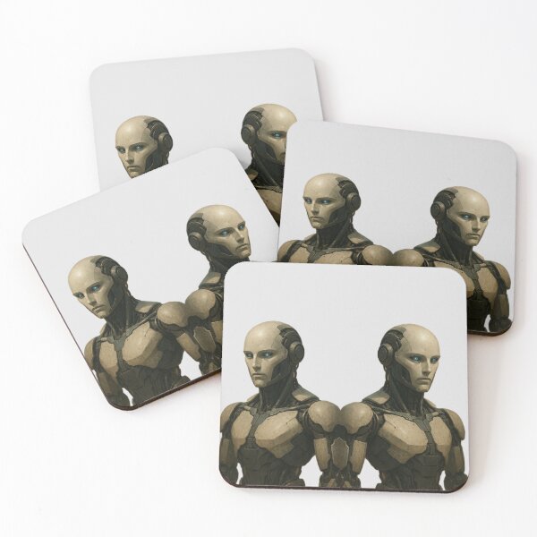 Item preview, “Twin Cyber Sentinels – Futuristic Humanoid Robots” designed and sold by TheWonkyEaselCo.