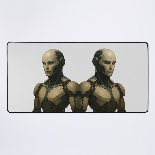 Item preview, “Twin Cyber Sentinels – Futuristic Humanoid Robots” designed and sold by TheWonkyEaselCo.