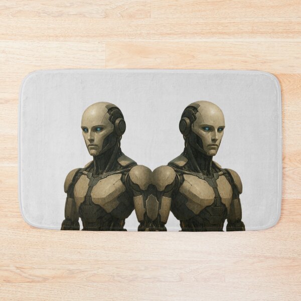 Item preview, “Twin Cyber Sentinels – Futuristic Humanoid Robots” designed and sold by TheWonkyEaselCo.
