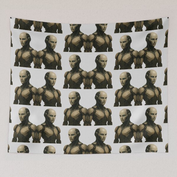 Item preview, “Twin Cyber Sentinels – Futuristic Humanoid Robots” designed and sold by TheWonkyEaselCo.