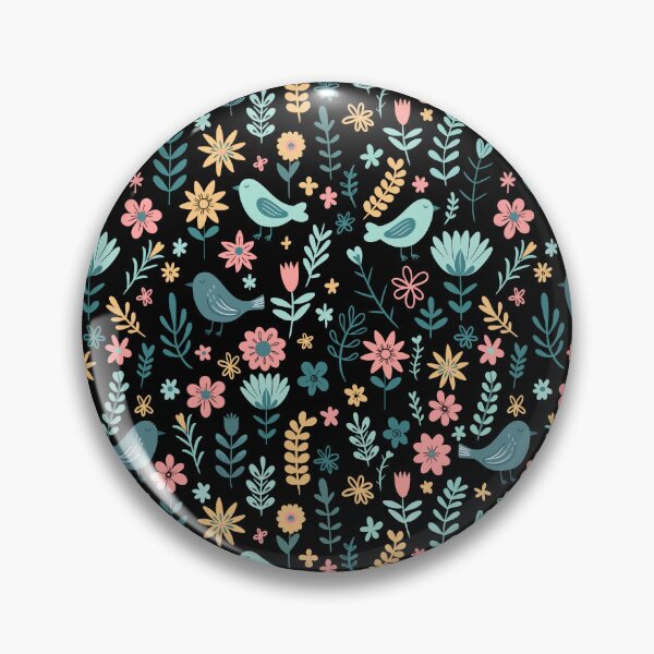 Item preview, Spring Birds and Flowers Pattern – Fresh Floral Seamless Design in Black designed and sold by WildLakePatterns.