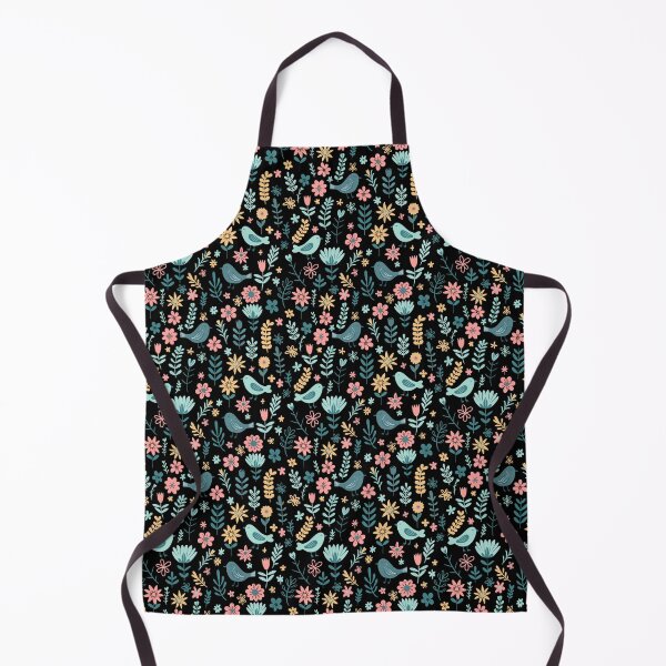 Item preview, Spring Birds and Flowers Pattern – Fresh Floral Seamless Design in Black designed and sold by WildLakePatterns.