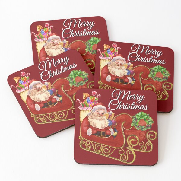 Item preview, Vintage Christmas Scene Merry Christmas Watercolor Santa and Sleigh With Bag Of Gifts designed and sold by Lovemountain.
