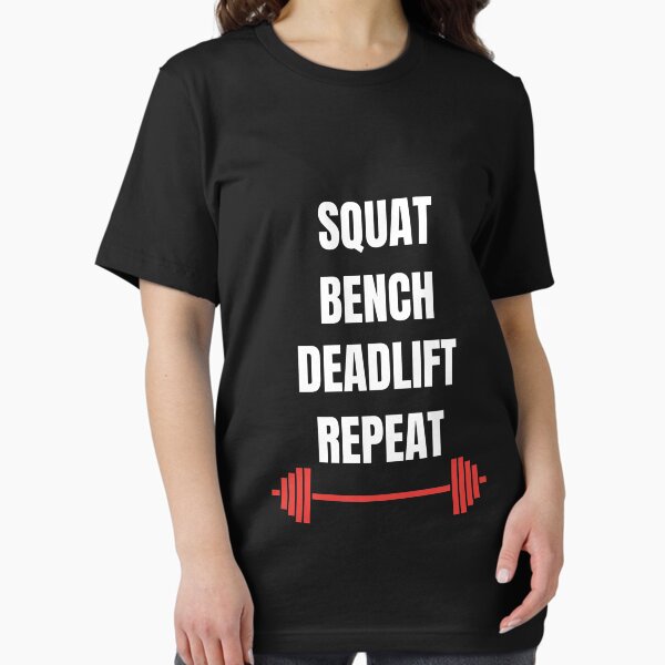 Vista previa del artículo con la obra «Squat Bench Deadlift Repeat - Gym Motivation Workout», diseñado y vendido por Superhero Gear.